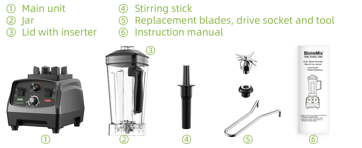 BioloMix 3HP 2200W Heavy Duty Grade Timer Blender Mixer Juicer Fruit Food Processor Ice Smoothies BPA Free 2L Jar