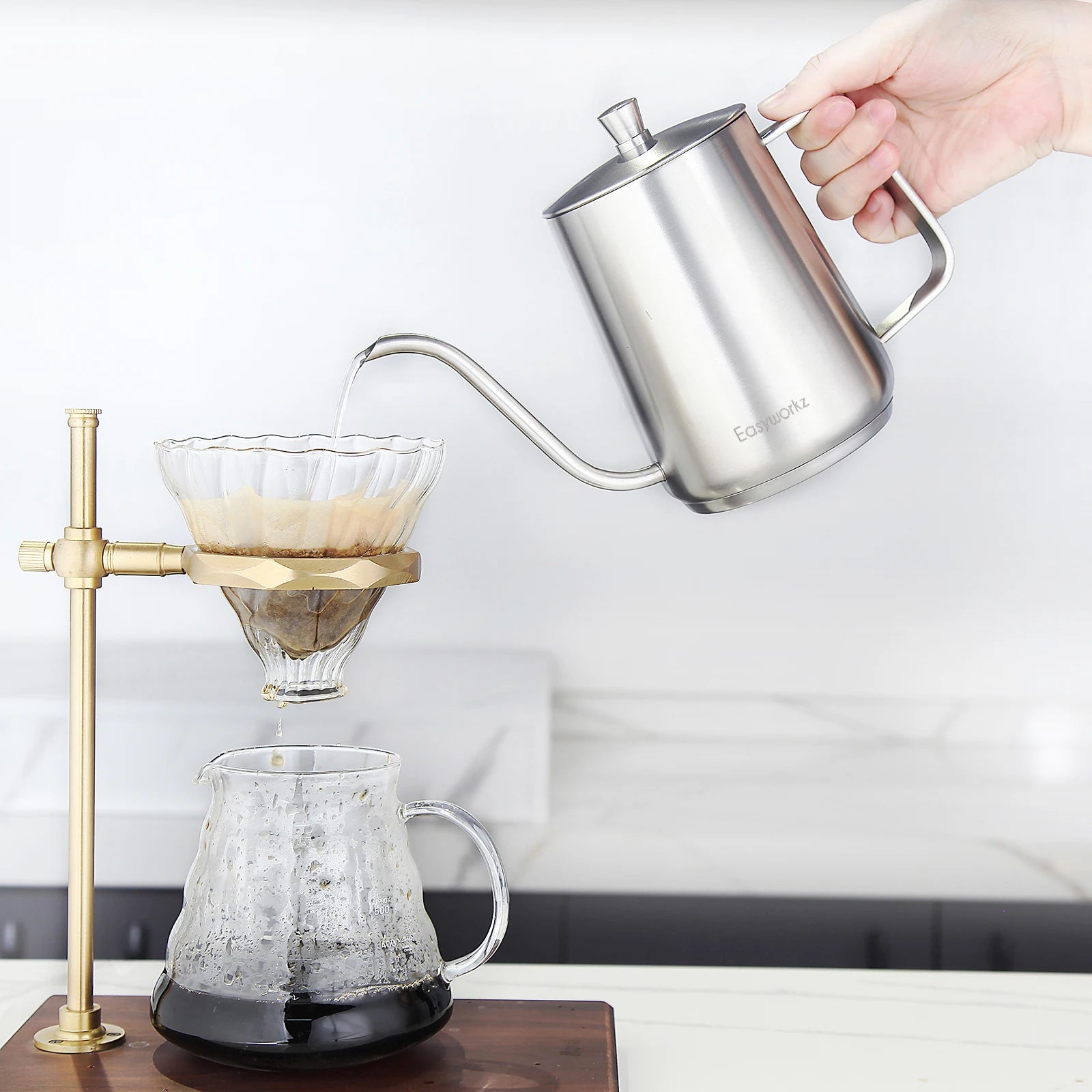 Easyworkz Gooseneck Pour Over Coffee Kettle 30 FL OZ / 900 ML Stainless Steel Hand Drip Coffee Pot with Long Narrow Spout