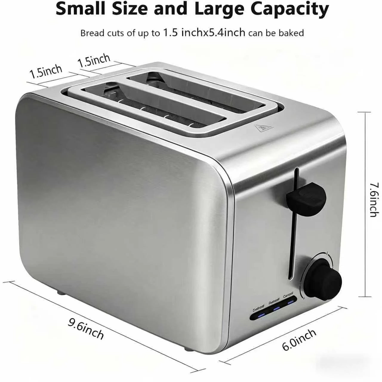 Stainless Steel Toaster – Household Appliance 2-slice Sandwich Toaster Rapid Heating; Portable Automatic Pop-up; Multi-function