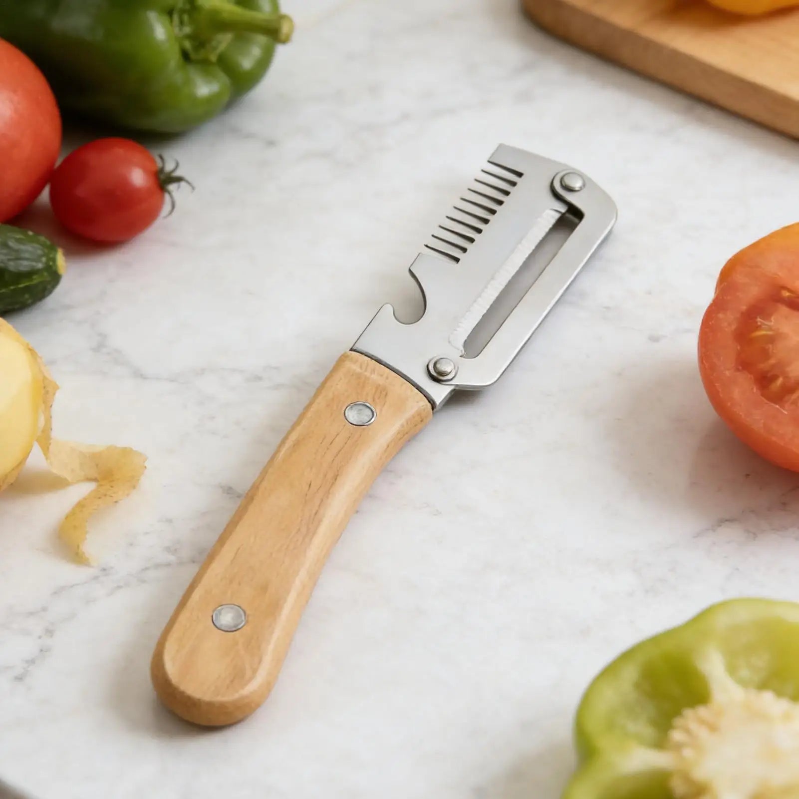 Vegetable Peeler 2 Pcs 3in1 Serrated Stainless Steel Strips Slicer Fruit Potato Carrot Grater Kitchen Gadget With Bottle Opener