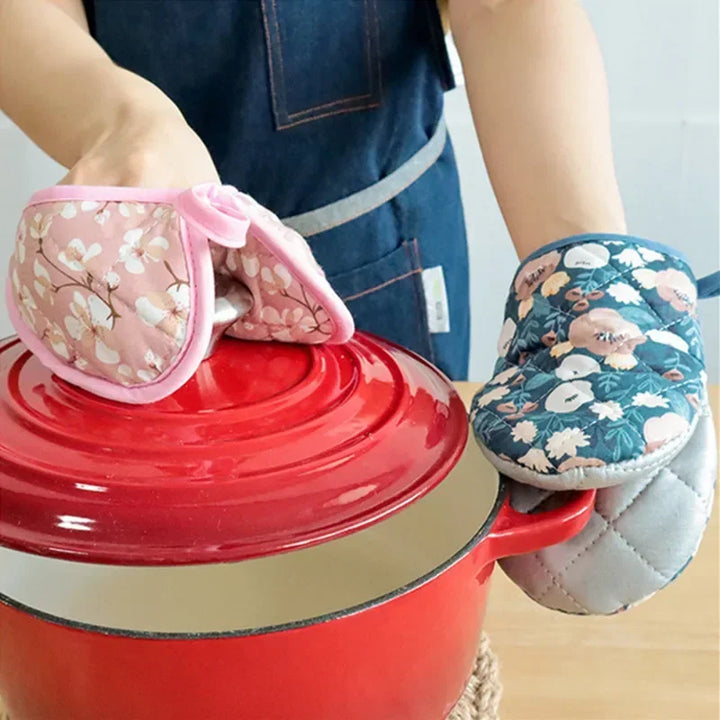 Bakeware Oven Mitts Kitchen Hot Resistant Heart-shaped Hand Clip Insulation Pad Flower Cotton Printed Baking Oven Gloves