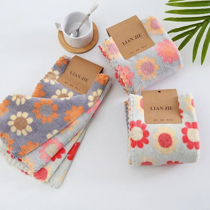 1-10Pcs 30X30CM Kitchen Cleaning Cloths Soft Absorbent Dishcloth Coral Sunflower Wiping Towel Rags Household Cleaning Cloth