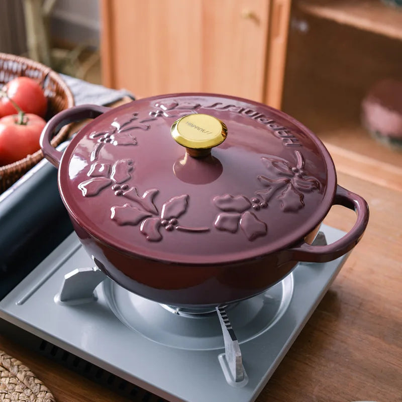 KITCHJOY 23cm Enameled Cast Iron Dutch Oven 2.8L Heavy Soup Pot Casserole Dish For Bread Baking And Stew Nonstick Braised Pot