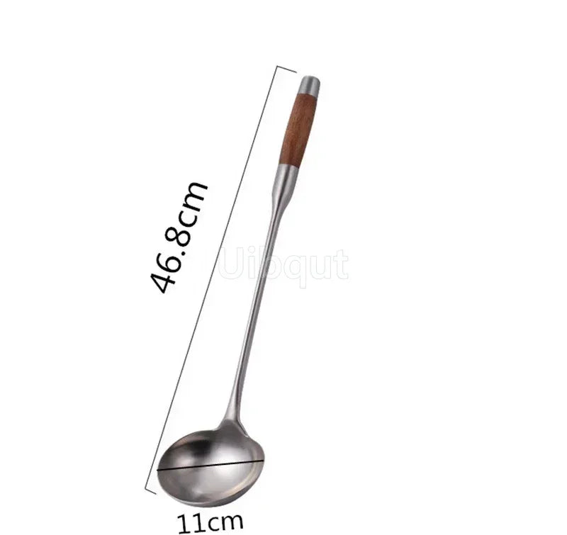 big long spatula shovel chef cooking cocina utensilios blade Kitchen Utensil Wooden Handle Stainless Steel Turner Soup Spoon wok