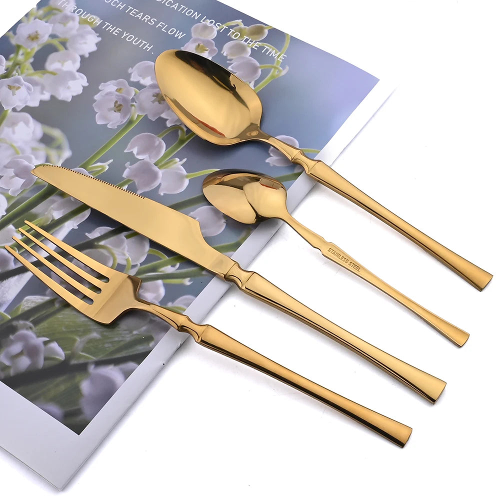 16pcs Dinnerware Set Stainless Steel Tableware Set Knife Fork Spoon Flatware Set Cutlery Set Knife Fork Spoon Tea Spoon
