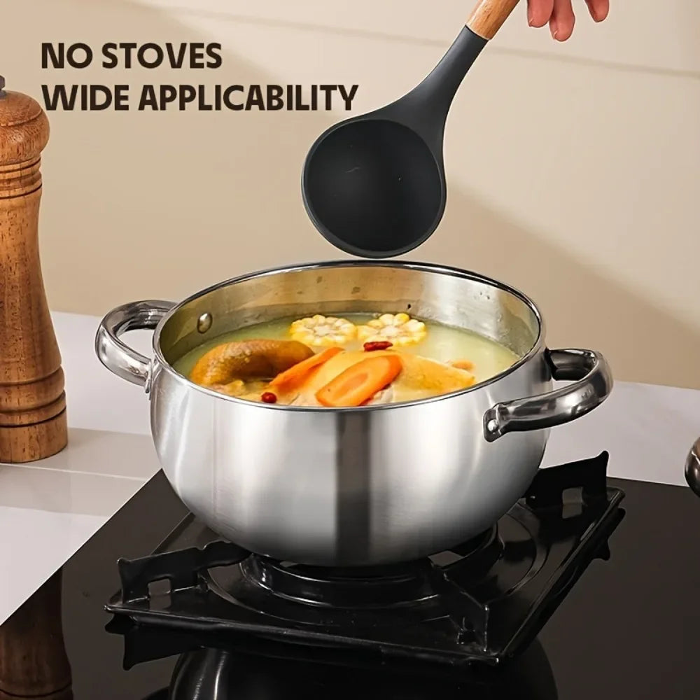 3pcs Stainless Steel Cookware Set with Lids - Induction Compatible, Thick Walls for Even Heating, Dual Handles & Covers ，