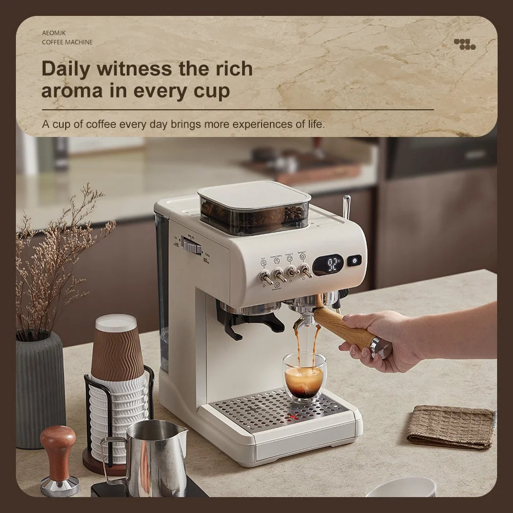 Semi-Automatic Espresso Machine with Built-in Grinder, Hot & Cold Dual Brew System with Steam Milk Frother, Compact Home Barista