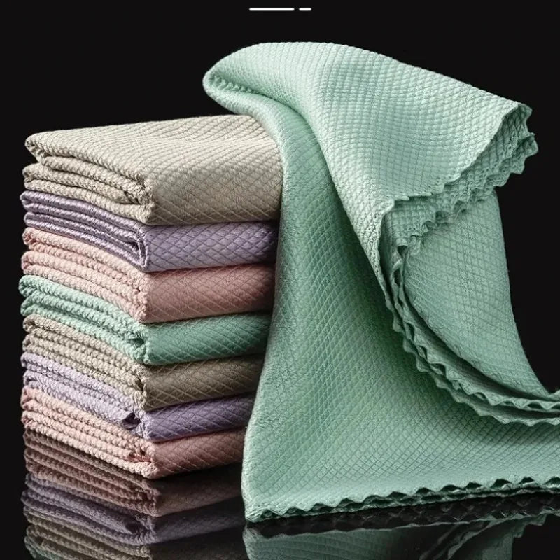 10/20pcs Microfiber Glass Cleaning Cloth Rag Lint-Free For Windows Car Kitchen Mirror No Trace Reusable Fish Scale Rag Polishing