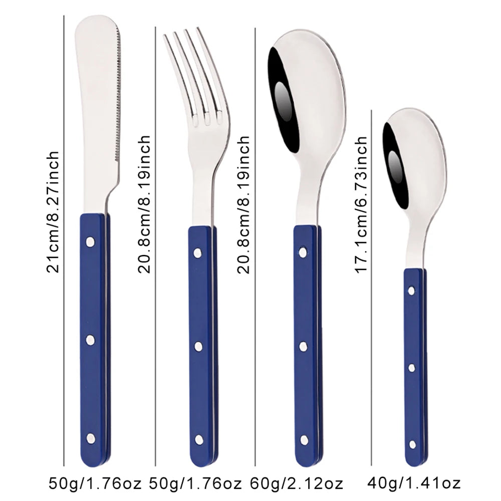 8Pcs Stainless Steel Tableware Acrylic Handle Green Silver Dinnerware Set Knife Fork Spoon Teaspoon Cutlery Kitchen Flatware Set