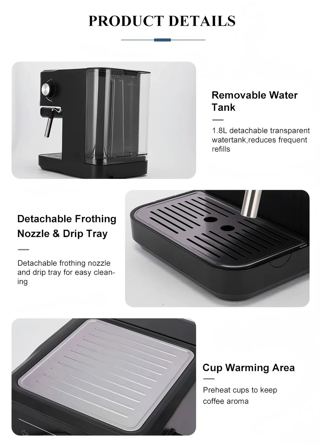 Home Coffee Machine 20Bar Pump Pressure Energy Saving Self-Cleaning Portable Small Coffee Grinder Machine for Home Office