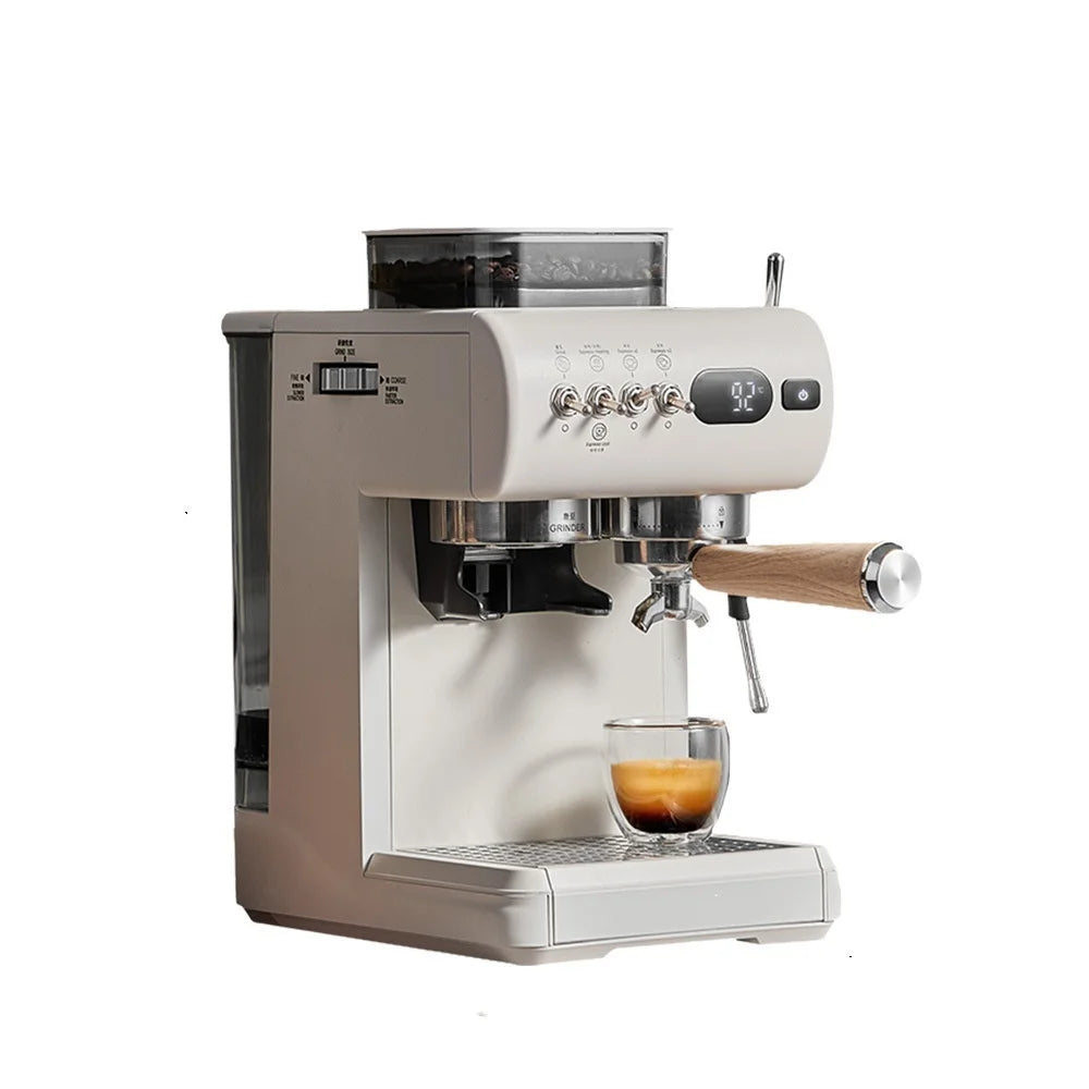 Semi-Automatic Espresso Machine with Built-in Grinder, Hot & Cold Dual Brew System with Steam Milk Frother, Compact Home Barista