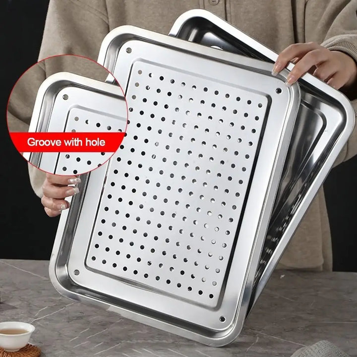 New Stainless Steel Tea Tray Rectangle Japanese Style Serving Plate Barbecue Plate Home Office