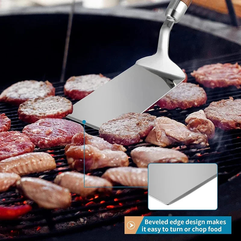 Stainless Steel Spatula with Wooden Handle, Nonstick Pancake Turner, Flipper for Cooking Frying Grilling Baking - BBQ Tools