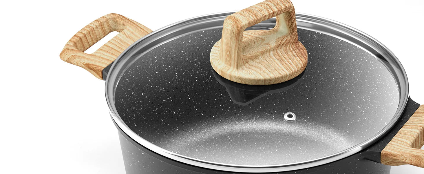 Induction Hob Pans Set 10pcs, Pots and Pans Set Non Stick, Kitchen Cookware Sets with Lids，Granite，PFAS-Free