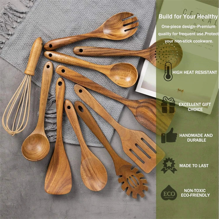 Best Wooden Spoons for Cooking Acacia Wooden Kitchen Utensils Set Smooth Non Toxic Wood Cooking Spatula Turner Serving Spoon