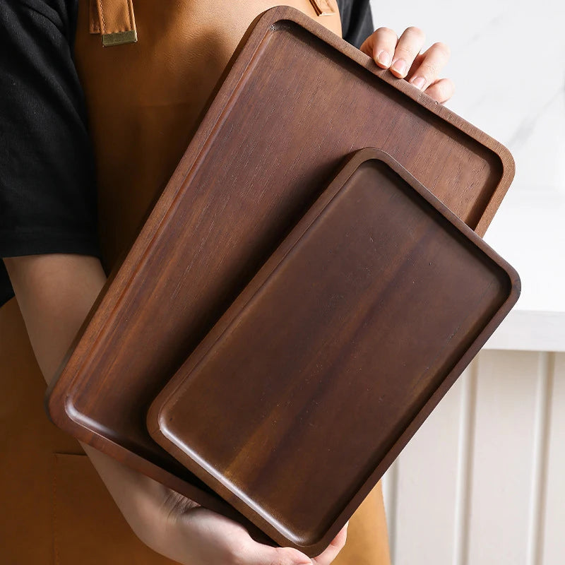 Hot Sale 1PC Wooden Serving Trays Oval Wood Tray Platters for Serving Food Dishes Dinner Plates Solid Wood Round Dessert Plate
