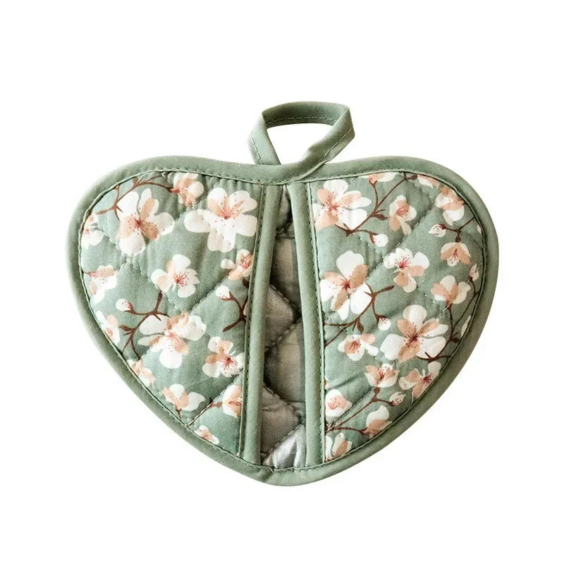Bakeware Oven Mitts Kitchen Hot Resistant Heart-shaped Hand Clip Insulation Pad Flower Cotton Printed Baking Oven Gloves