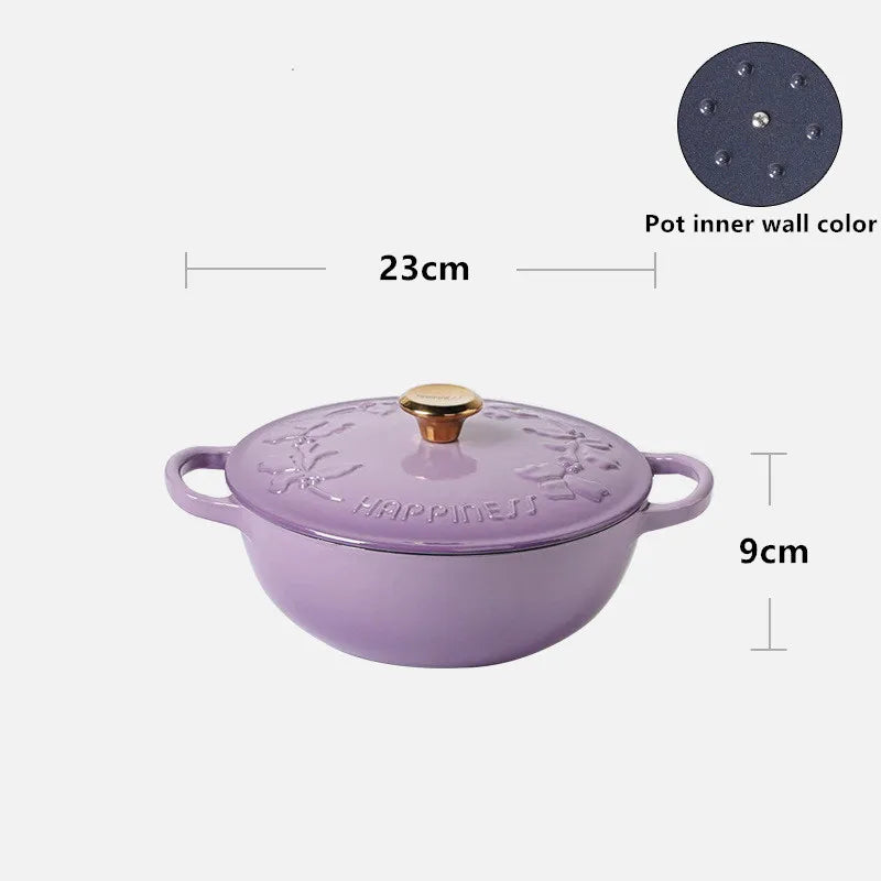 KITCHJOY 23cm Enameled Cast Iron Dutch Oven 2.8L Heavy Soup Pot Casserole Dish For Bread Baking And Stew Nonstick Braised Pot
