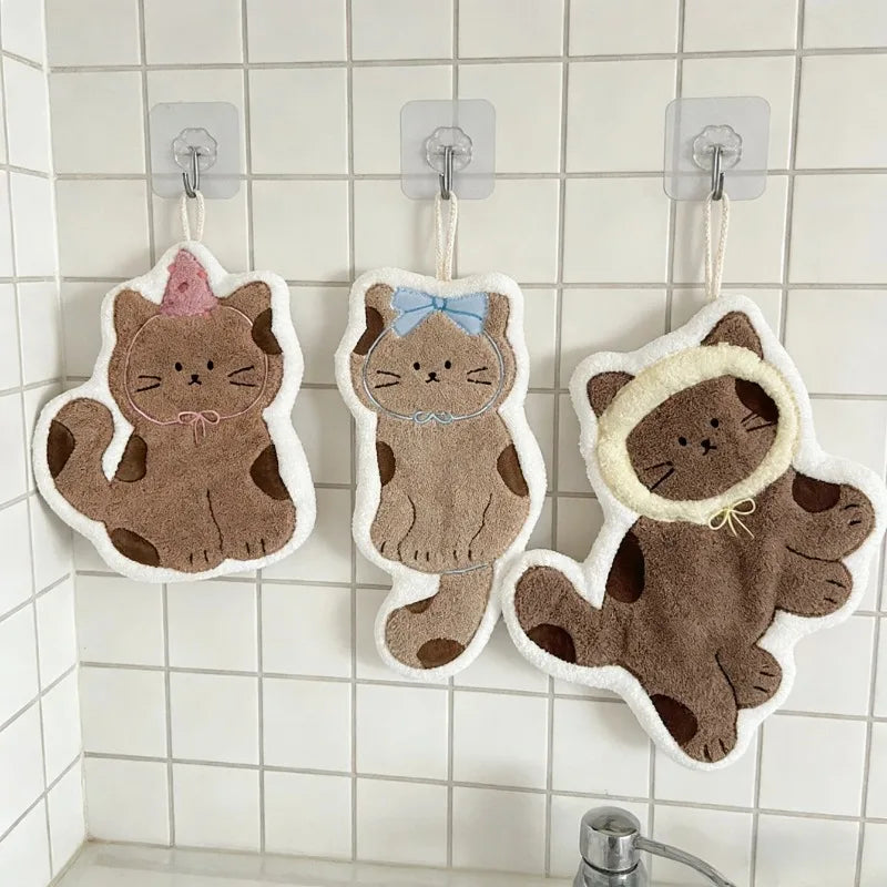 1pc Soft and Cute Cat Hand Towel Quick Drying Quick Drying Hanging Cute Cartoon Towel Household Kitchen and Bathroom Hand Towel