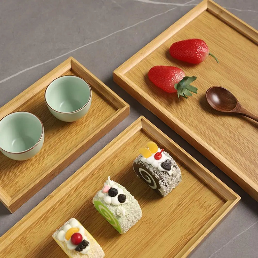 Decorate Tray Natural Bamboo Wooden Tray Rectangular Tea Food Tray Retro Style Serving Tray Useful Wooden Tray Kitchen
