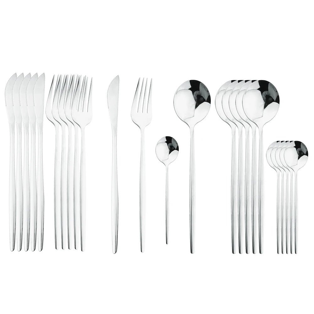 24 Pieces Flatware Cutlery Set Stainless Steel Tableware Dessert Tea Spoon Dishwasher Safe for Home Dining Room Kitchenware