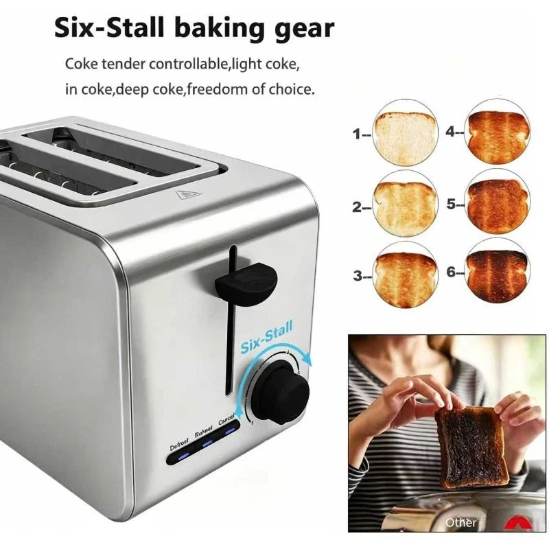 Stainless Steel Toaster – Household Appliance 2-slice Sandwich Toaster Rapid Heating; Portable Automatic Pop-up; Multi-function