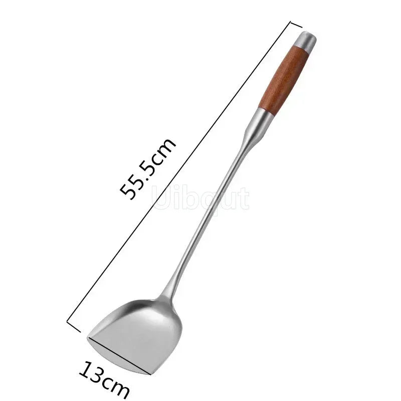 big long spatula shovel chef cooking cocina utensilios blade Kitchen Utensil Wooden Handle Stainless Steel Turner Soup Spoon wok