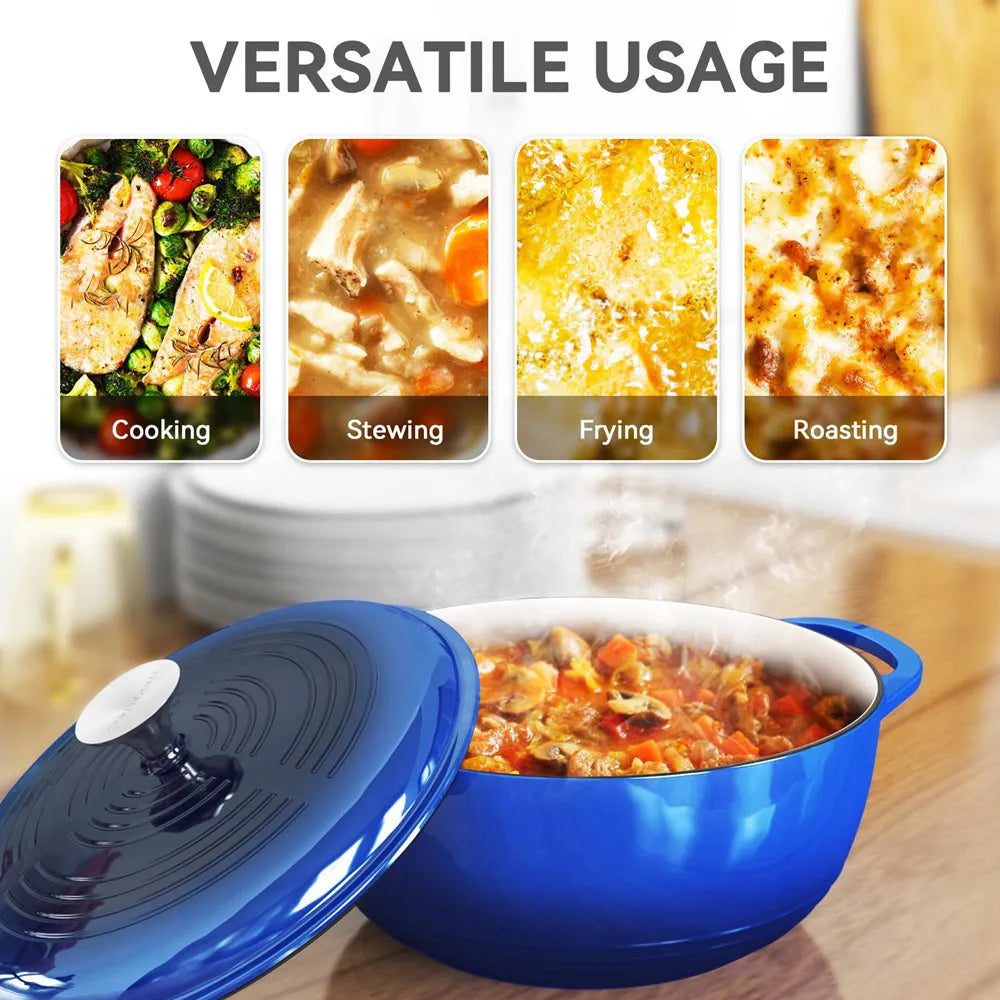 28cm Enameled Cast Iron Dutch Oven Dual Handles 6 Quart Stew Pot Use to Cook Bread Baking Soups Casserole Dish Oven Safe 500° F