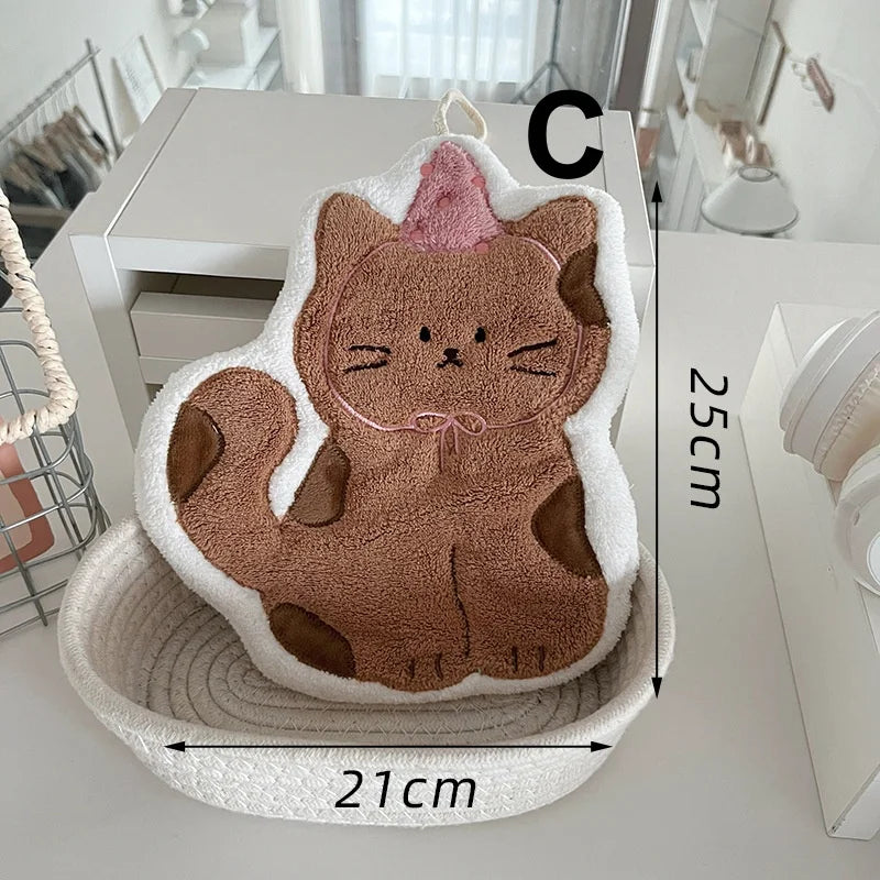 1pc Soft and Cute Cat Hand Towel Quick Drying Quick Drying Hanging Cute Cartoon Towel Household Kitchen and Bathroom Hand Towel