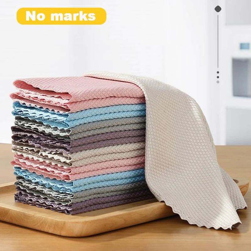 10/20pcs Microfiber Glass Cleaning Cloth Rag Lint-Free For Windows Car Kitchen Mirror No Trace Reusable Fish Scale Rag Polishing