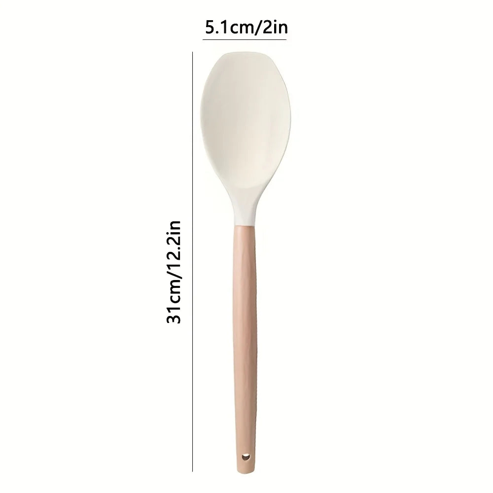 2pcs Silicone Spatula Spoons with Wooden Handle -Non-Stick Kitchen Utensils for Cooking, Rice, and More | Ergonomic | Durable