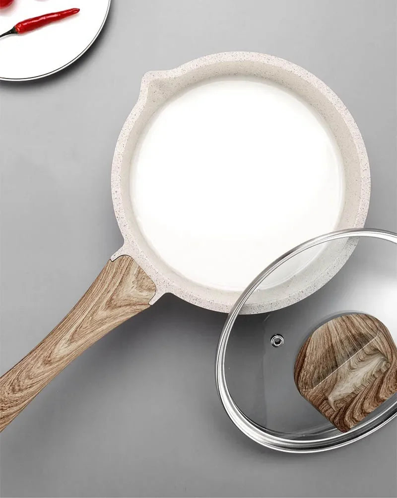 Non-Stick Frying Pan Set Maifan Stone Kitchen Soup Pot Milk Pan with Wooden Handle Pot Cookware Set Cooking Utensils for Kitchen