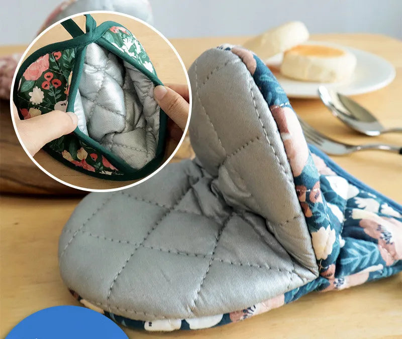 Bakeware Oven Mitts Kitchen Hot Resistant Heart-shaped Hand Clip Insulation Pad Flower Cotton Printed Baking Oven Gloves