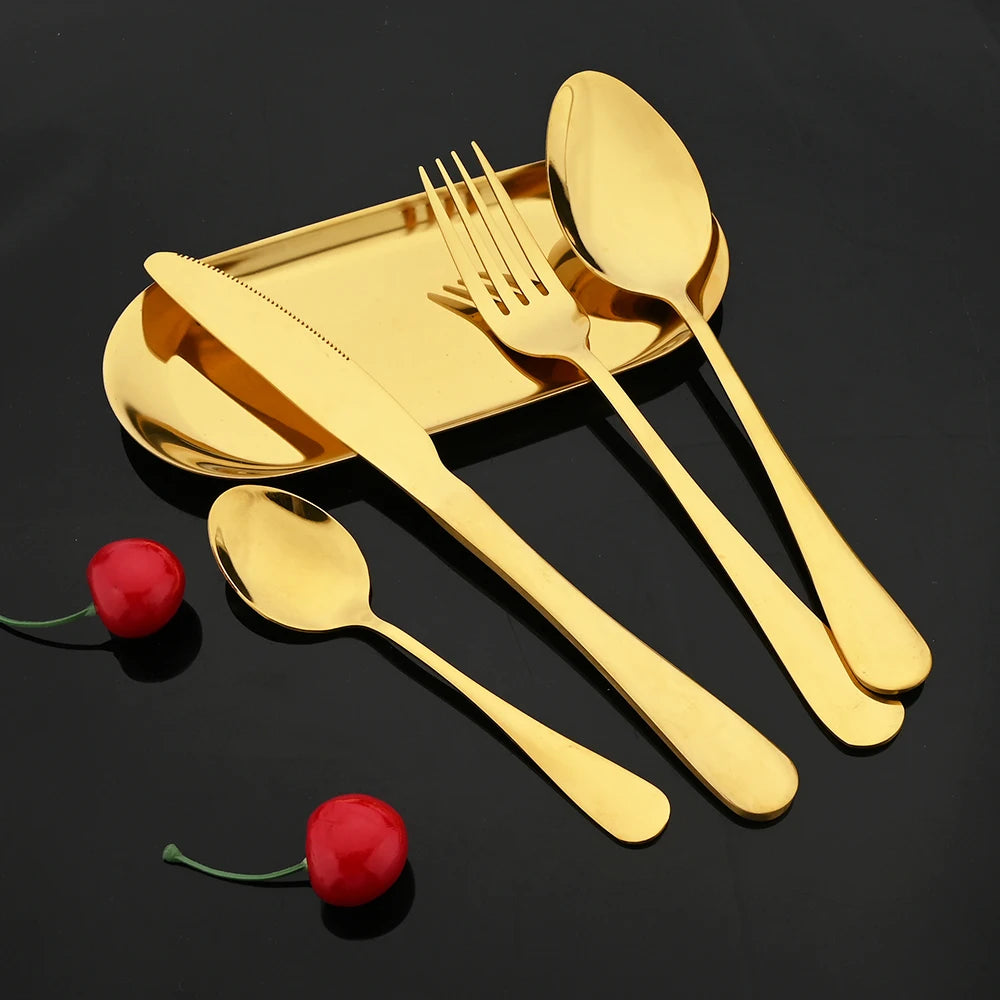 24Pcs Tableware Dinnerware Set Western Gold Cutlery Set Stainless Steel Fork Knife Teaspoon Dinner Kitchen Flatware Set