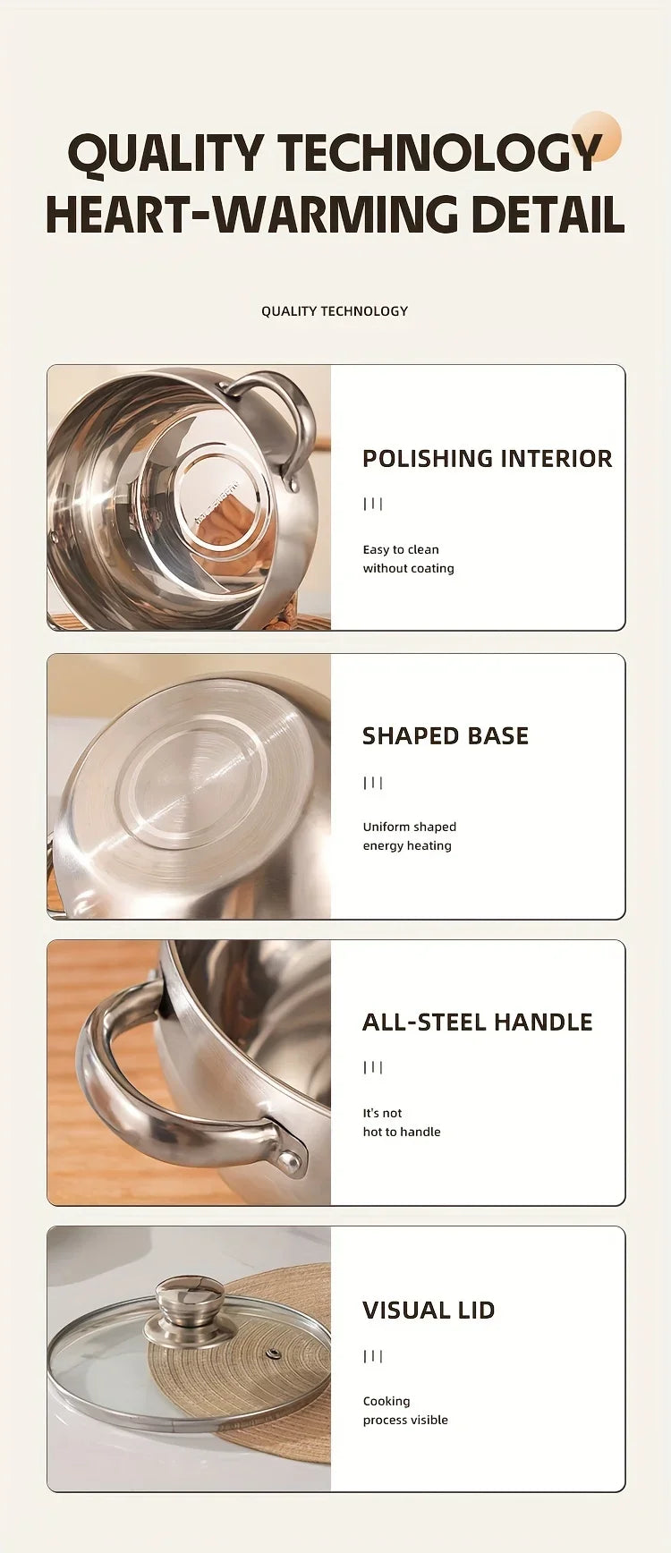 3pcs Stainless Steel Cookware Set with Lids - Induction Compatible, Thick Walls for Even Heating, Dual Handles & Covers ，