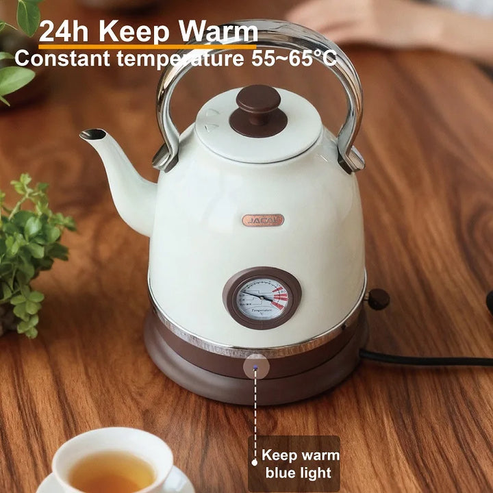 1800W Retro Electric Kettle Household 2L Keep Warm Kettle With Thermometer 304 Stainless Steel Teapot Automatic Power Off