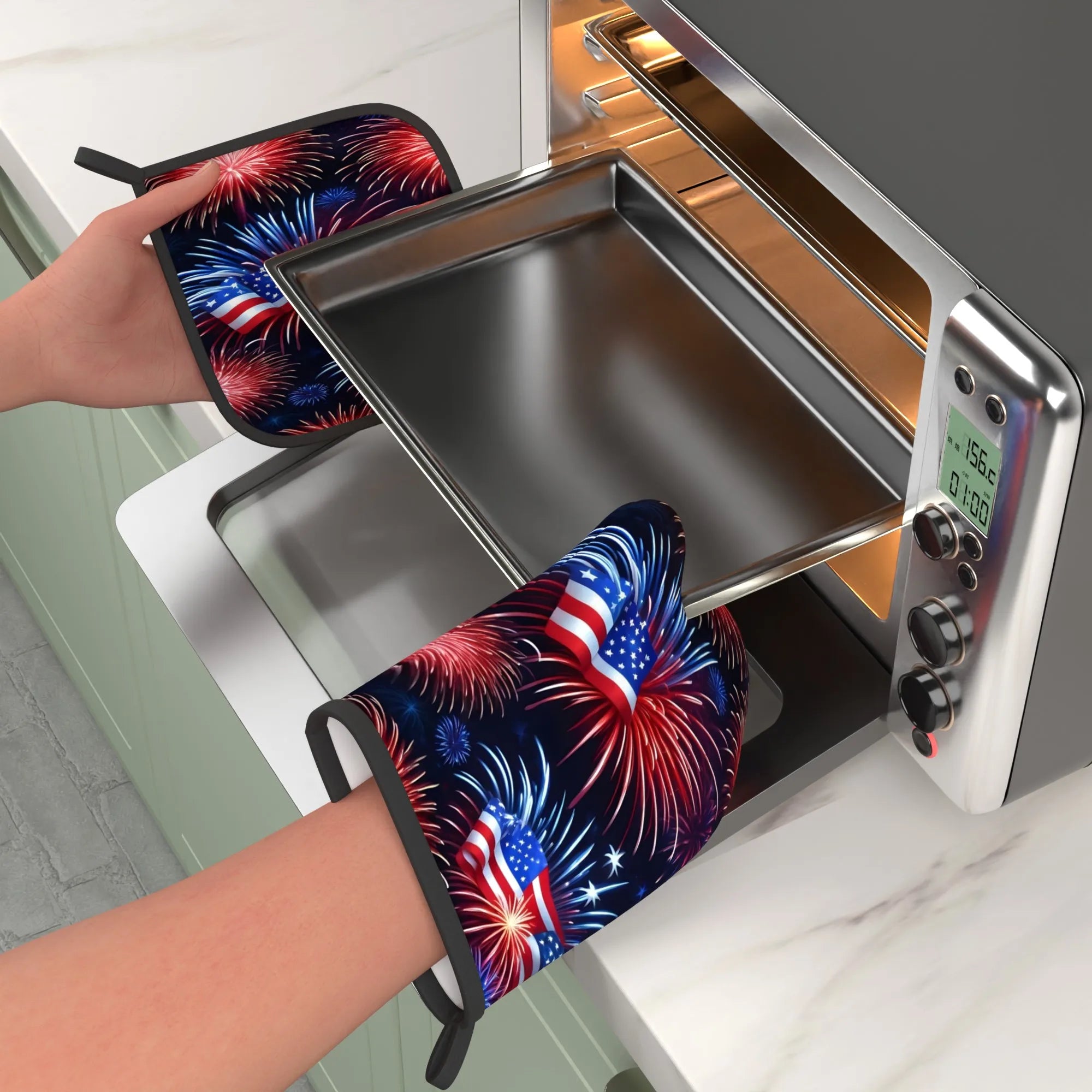Independence Day artworks Oven Mitts and Pot Holders Set 2pcs Heat Resistant Kitchen Baking BBQ Gifts