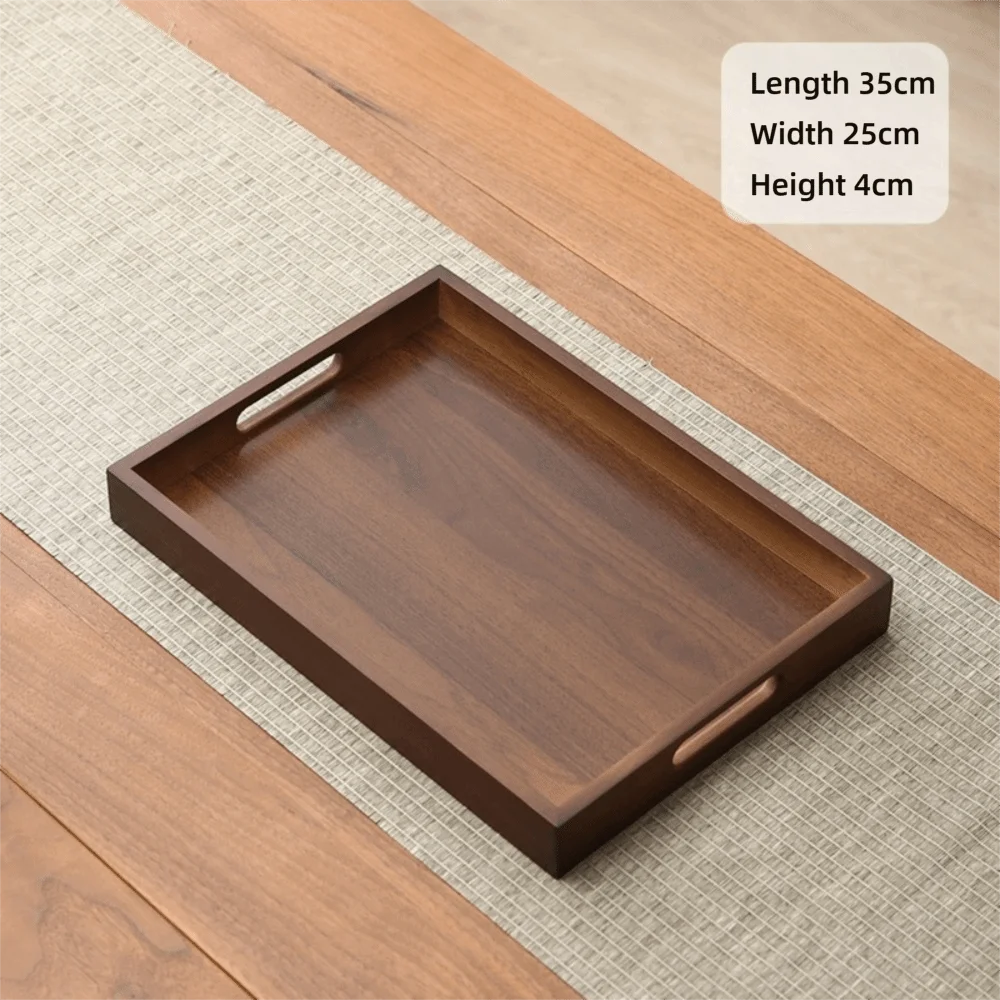 Decorate Tray Rectangular Bamboo Wooden Tray Walnut Color With Handle Serving Tray Display Plate Kitchen