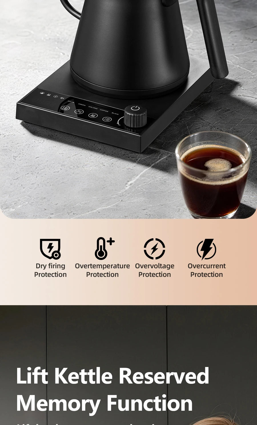 700ML Electric Gooseneck Kettle 1000W Temperature Control Rapid Heating Smart Teapot Hand Drip Brew Coffee Tea Water Pot 220V