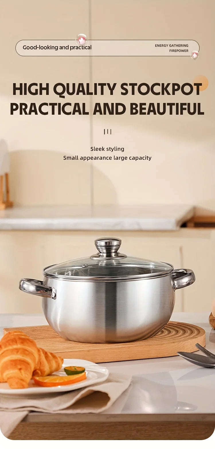 3pcs Stainless Steel Cookware Set with Lids - Induction Compatible, Thick Walls for Even Heating, Dual Handles & Covers ，