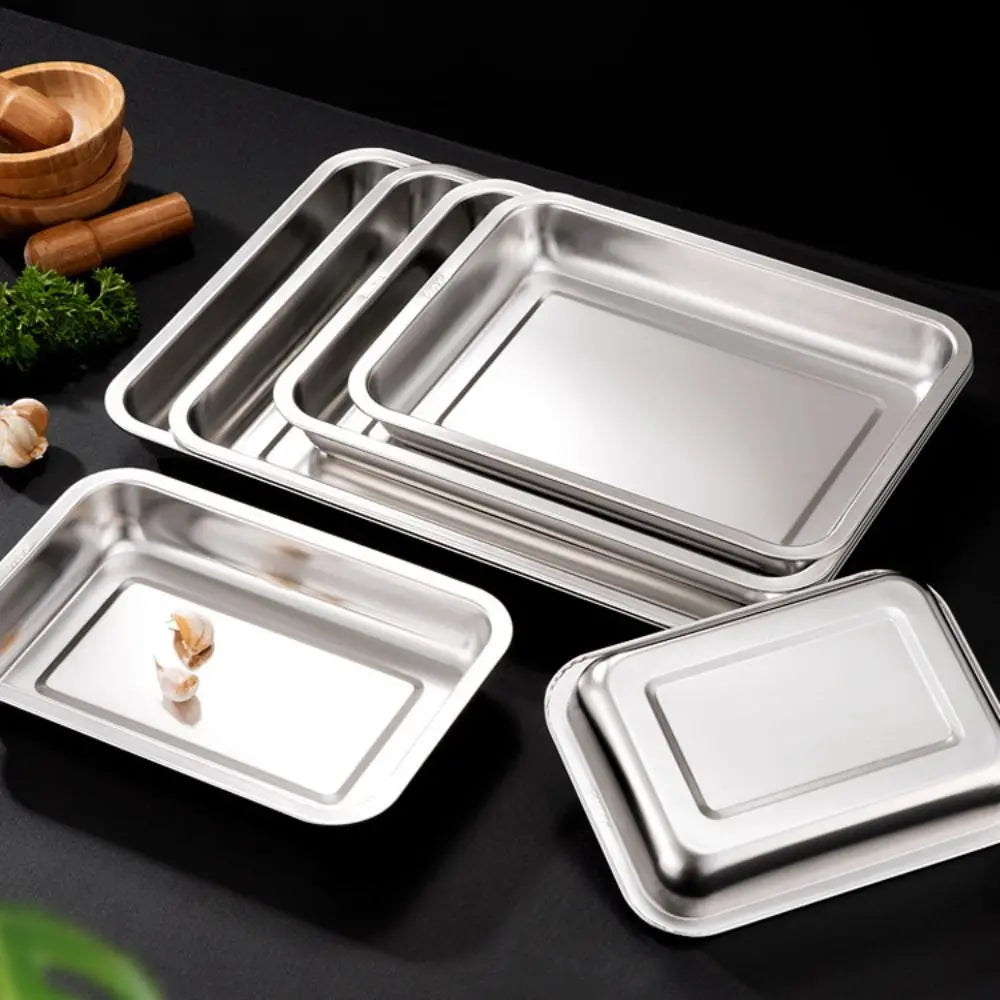 New Stainless Steel Tea Tray Rectangle Japanese Style Serving Plate Barbecue Plate Home Office