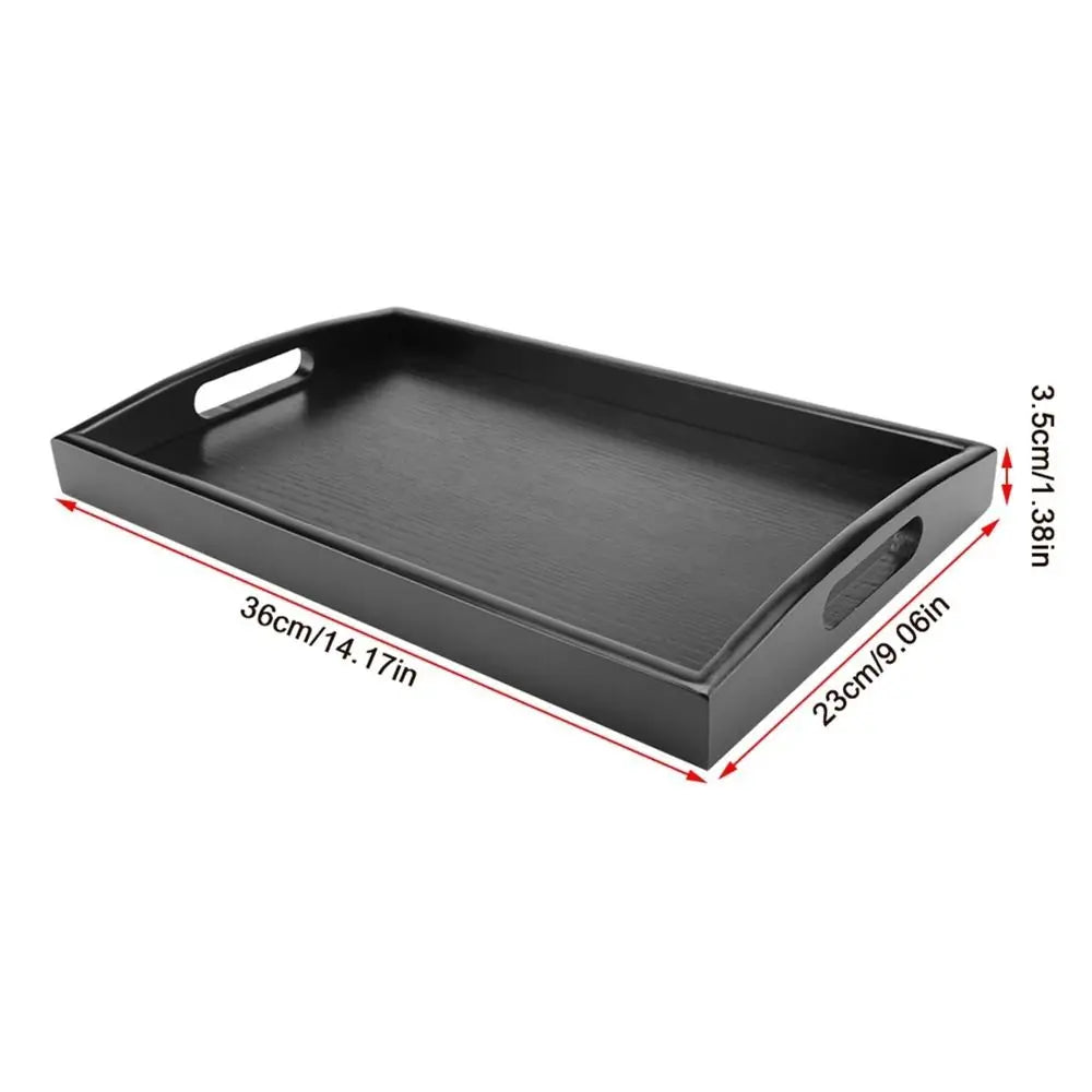 Large Size Wood Serving Tray Black Color With Handle Wooden Breakfast Tray Wood Material Rectangular Shape Tea Serving Tray