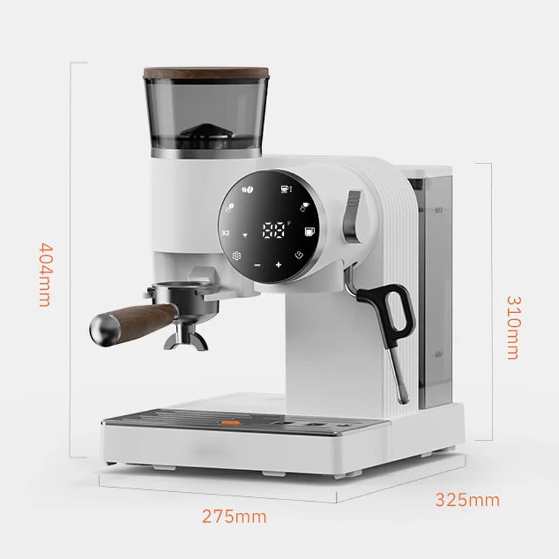 2-in-1 Coffee Machine, 220V Espresso Machine, Adjustable Grind Settings, with Grinder and Milk Frother, Espresso Machine