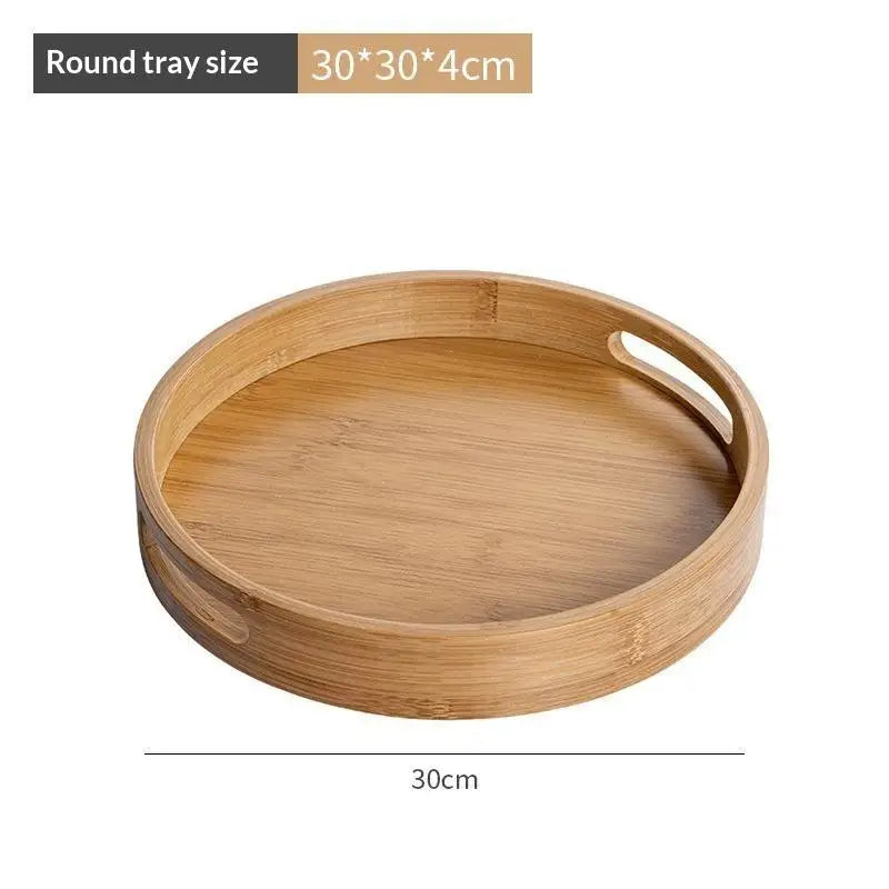 Round Bamboo Tray Wooden With Handle Tea Food Tray 25/30/35/40CM Serving Tray Breakfast Dinner