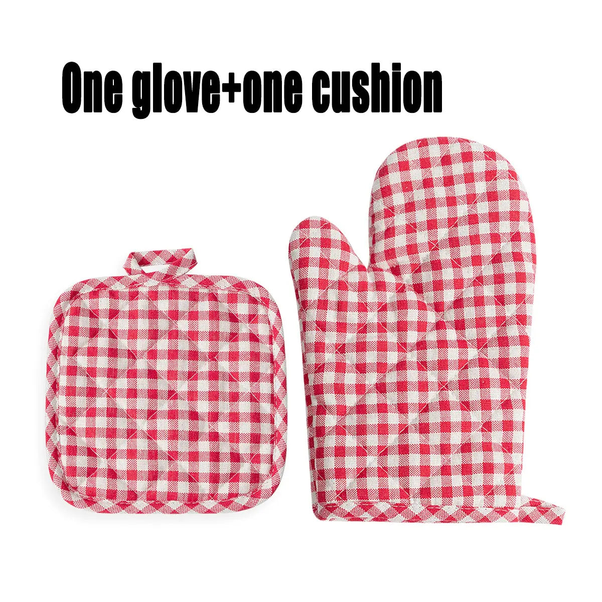Anti Scald Oven Gloves, Kitchen With Cotton Lining, Thick Gloves Set, Multi-purpose Gloves, Red Checkered Oven Gloves Set