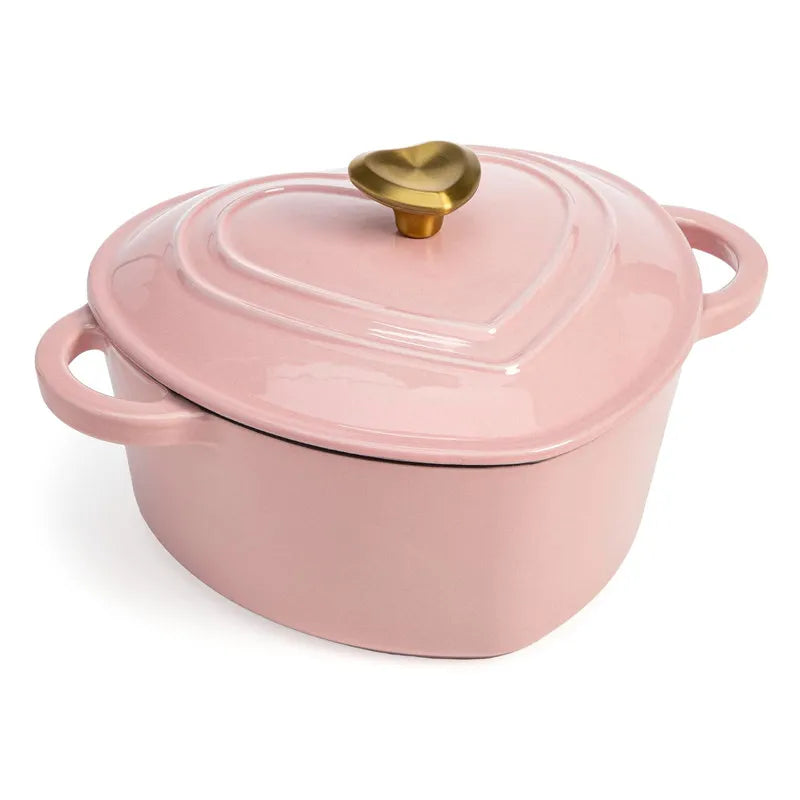 19cm Enameled Cast Iron Dutch Oven Heart Shaped Pot with Lid 2 Quart for Braising Broiling Bread Baking All Stovetops Oven Safe