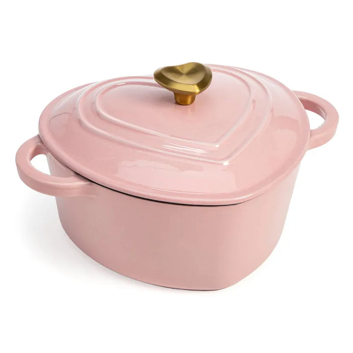 19cm Enameled Cast Iron Dutch Oven Heart Shaped Pot with Lid 2 Quart for Braising Broiling Bread Baking All Stovetops Oven Safe