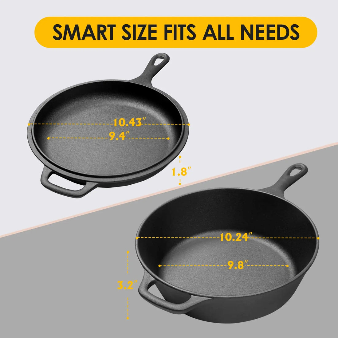 2-in-1 Pre-Seasoned Cast Iron Dutch Oven Pot 10" Deep Pot And Frying Pan For Cooking Baking Bread 3QT Skillet Cookware Set