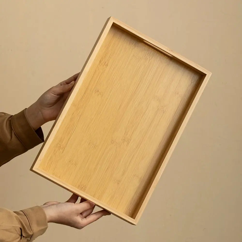Decorate Tray Rectangular Bamboo Wooden Tray Walnut Color With Handle Serving Tray Display Plate Kitchen