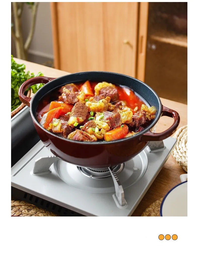 KITCHJOY 23cm Enameled Cast Iron Dutch Oven 2.8L Heavy Soup Pot Casserole Dish For Bread Baking And Stew Nonstick Braised Pot